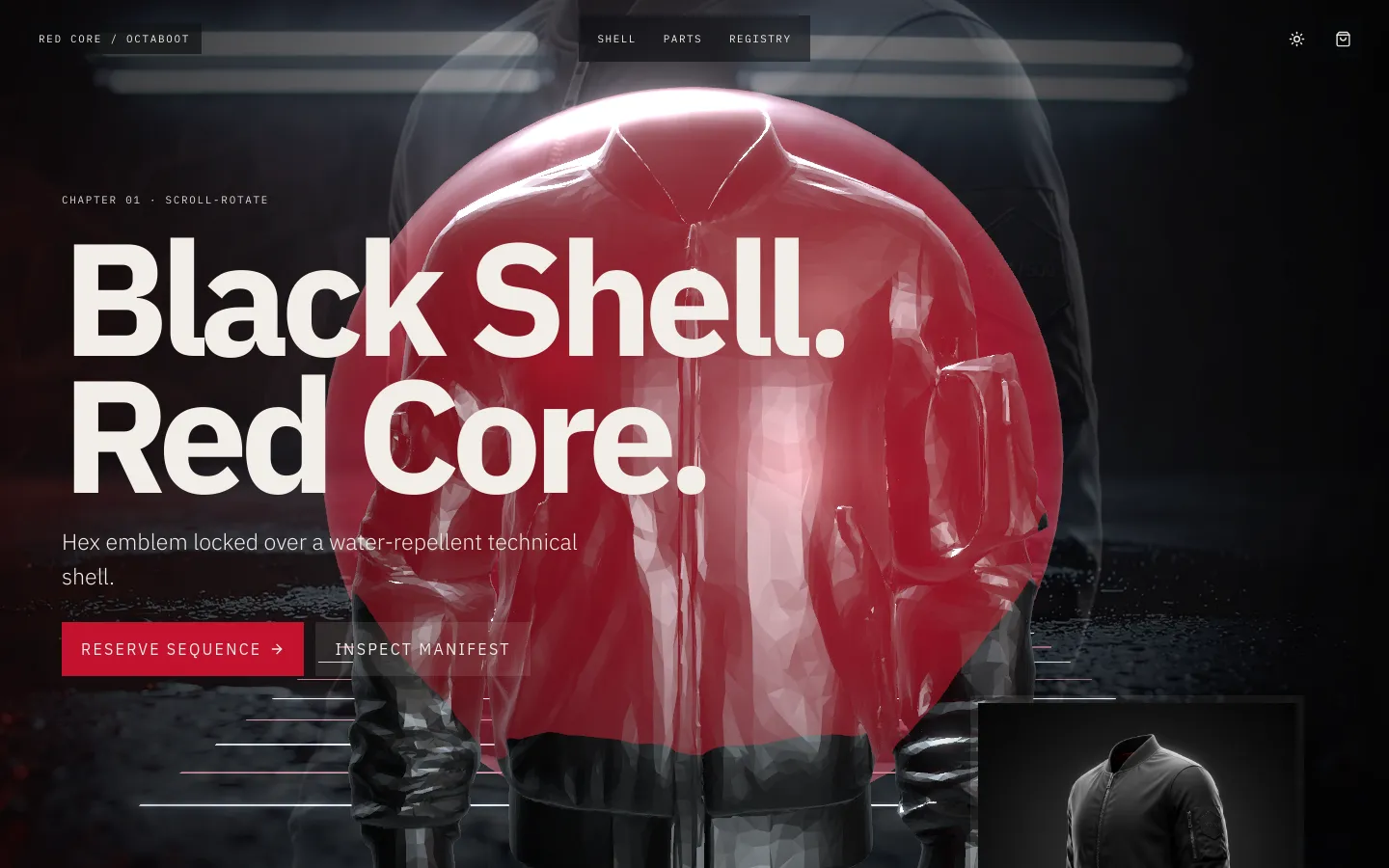 OCTABOOT Red Core Bomber — 3D site built with VULK