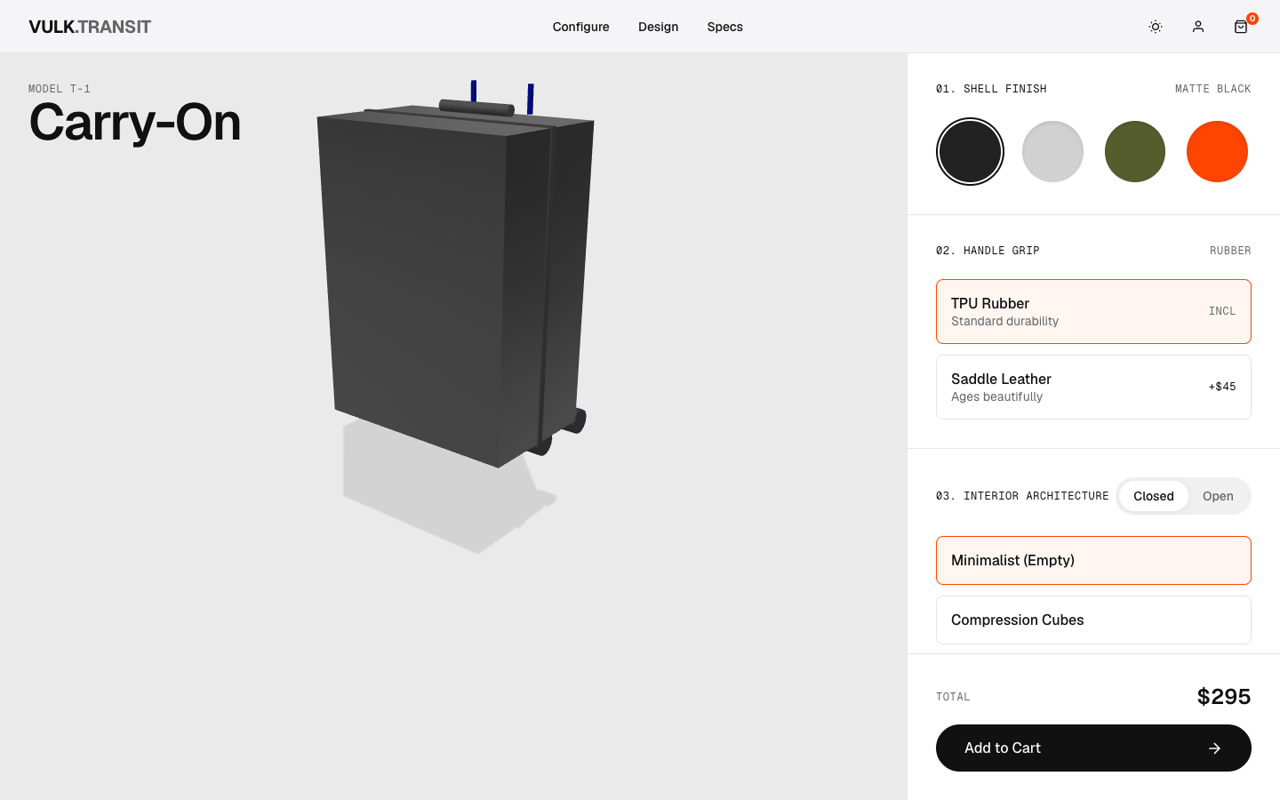 T-1 Carry-On — 3D site built with VULK